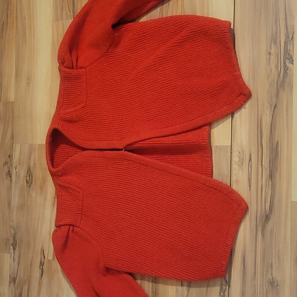 Vintage 80s Red Orange Ribbed Wool Knit Cropped Sweater XS - Picture 3 of 16